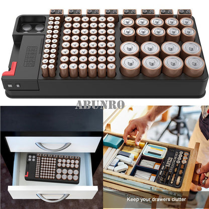 Battery Organizer Storage case with tester can hold 110 battery Various Sizes for AAA, AA, 9V, C and D size and Digital Battery Tester