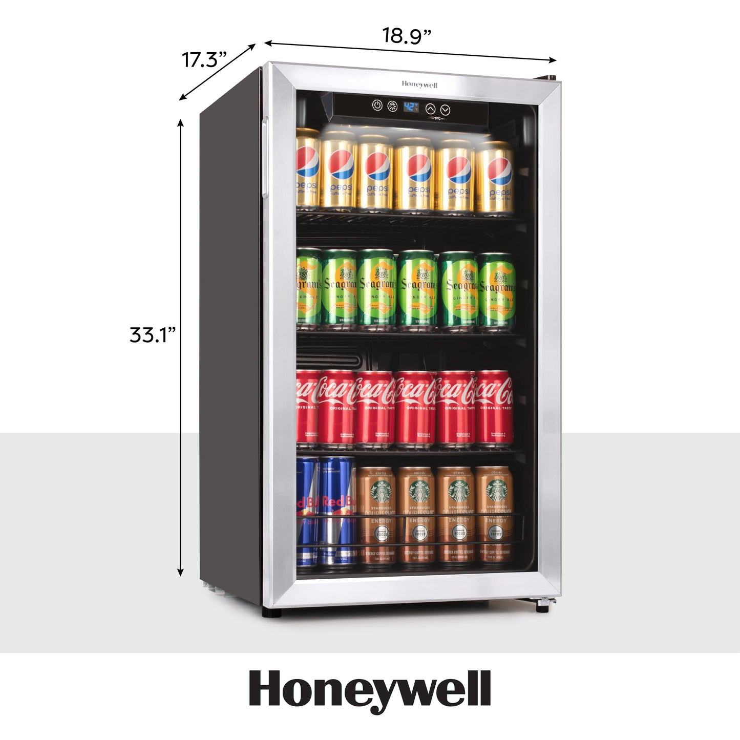 Honeywell Beverage Refrigerator and Cooler, 115 Can Mini Fridge with Glass Door for Soda Beer or Wine for Office or Bar with Adjustable Removable Shelving, Commercial Grade