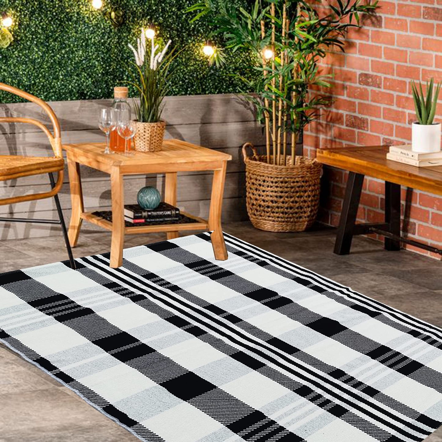 CAINANEL Buffalo Plaid Outdoor Rug Black and White Check Rug 35.4'' x 59'' Cotton Hand-Woven Checkered Front Welcome Door Mat Indoor/Outdoor Area Rug for Front Porch,Kitchen,Entry Way,Living Room