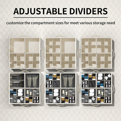 Aokeyee Shoe Organizer for Closet,2 Pack Foldable Shoe Storage Organizer Box Bin with Adjustable Dividers and Clear Cover, Fits up to 16-32 Pairs (Beige)