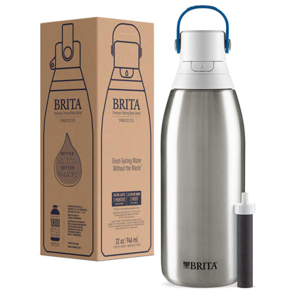 Brita Insulated Filtered Water Bottle with Straw, Reusable, Christmas Gift and Stocking Stuffer For Men and Women, Stainless Steel Metal, 32 Ounce