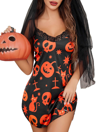 Avidlove Women's Nightwear Sexy Satin Sleepwear Lace Chemises Mini Full Slip Halloween Medium