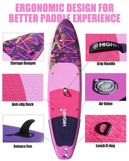 Highpi 11ft Inflatable Stand Up Paddle Board for Youth and Adults – Wide Sup with Premium Accessories, Blow Up Paddleboard for Surfing, Fishing, Yoga & More