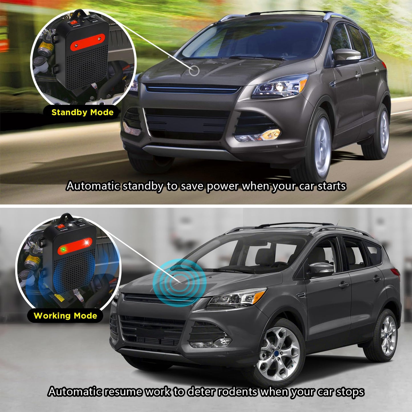 Angveirt Ultrasonic Rodent Repellent Under Hood Battery Operated Pest Repeller Humane Mouse Repellent for Car Engines Basement Garage Attic Rat Mice Deterrent 2 Pack