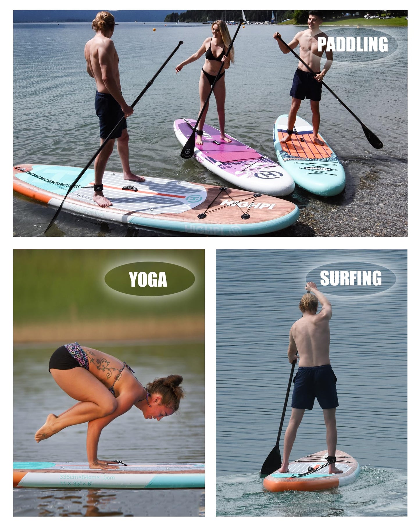 Highpi 11ft Inflatable Stand Up Paddle Board for Youth and Adults – Wide Sup with Premium Accessories, Blow Up Paddleboard for Surfing, Fishing, Yoga & More