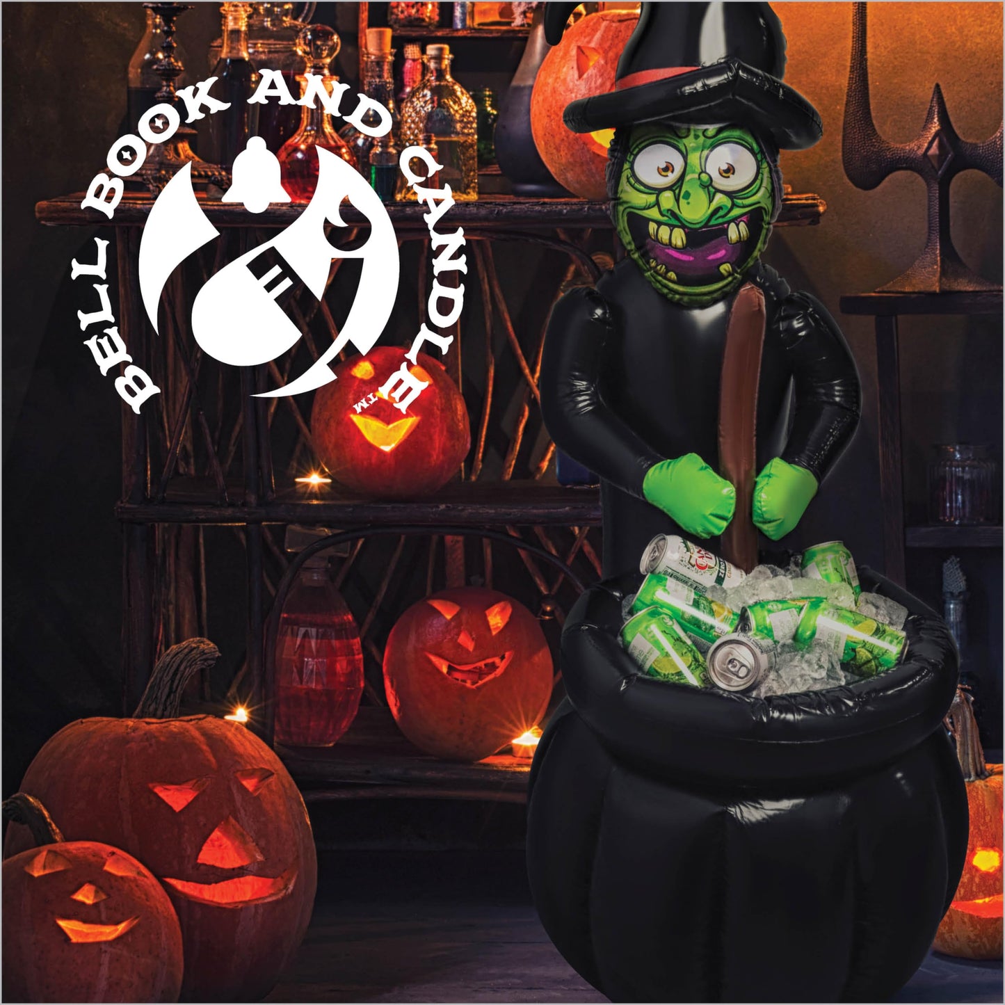 48" Inch Summerween Inflatable Witches Cauldron Outdoor Halloween Candy Holder Bowl - Up to 72 Drink Beverage Cooler and Ice Chest Halloween Party - Inflables De Enfriador Candy Caldron