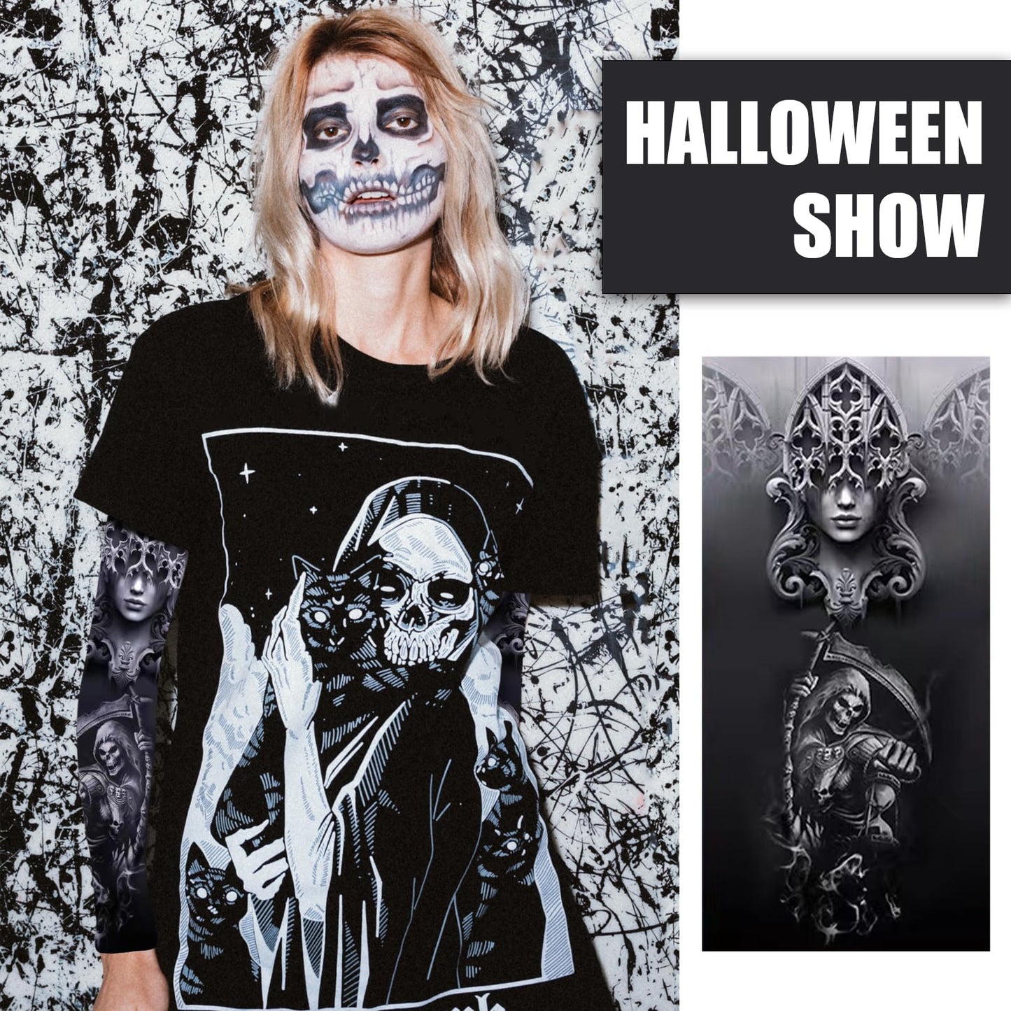 Aresvns Tattoo sleeves cover for men and women, Arm Sleeves UV Sun Protection,Cooling Arm Sleeves for Basketball Golf Baseball Football Hiking Cycling,Halloween makeup tattoo sleeve