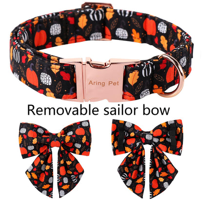 ARING PET Halloween Dog Collar with Bow, Cotton Autumn Black Pumpkin Orange Sailor Bowtie Collars with Metal Buckle for Puppy Small Medium Large Girl Boy Dogs Pets-S