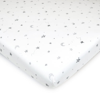 American Baby Company 3 Pack 100% Natural Cotton Fitted Mini Crib Sheets 38" x 24" - Soft & Breathable Small Nesting Portable Sheets, Fits Pack N Play Mattresses, Gray Star/Zigzag, for Boys & Girls