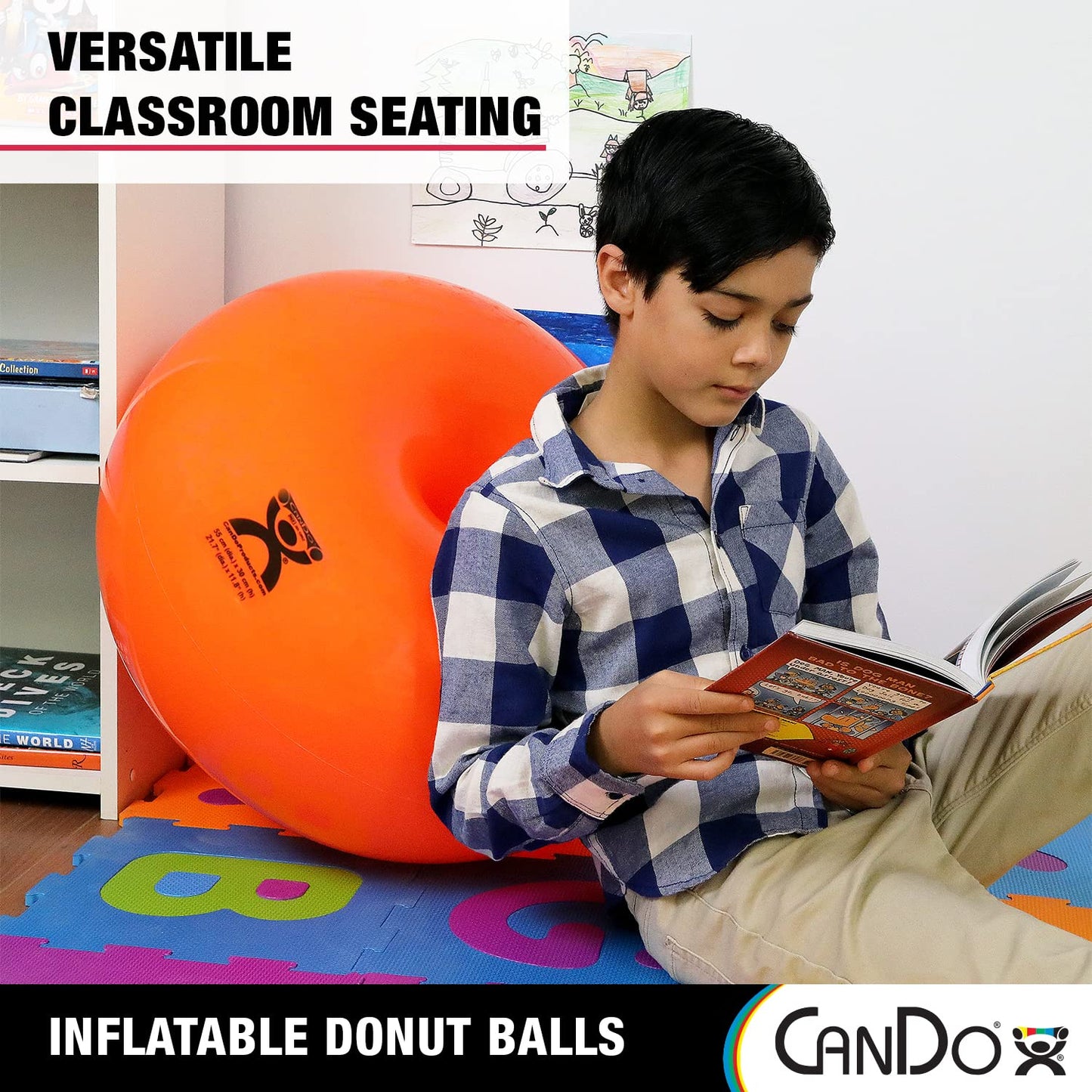 CANDO - 30-1955 CanDo Donut Exercise, Workout, Core Training, Swiss Stability Ball for Yoga, Pilates and Balance Training in Gym, Office or Classroom. Blue, 85 cm W x 45 cm