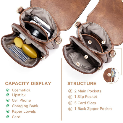 BOSTANTEN Small Crossbody Bags for Women Cell Phone Purse Leather Wallet Handbags with Card Slots Brown