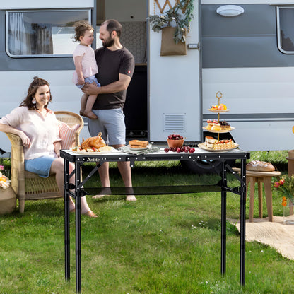 Anbte Folding Camping Table, Aluminum Small Folding Table 3 Adjustable Height Max 27.5", Portable Table with Carry Handle, Lightweight, for Outdoor Indoor Travel Camping Picnic BBQ, 34.6" x 15.7"