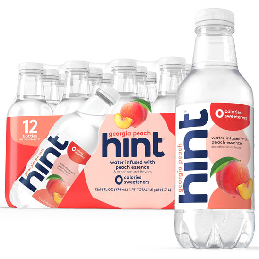 Hint Fruit-Infused Bottled Water, Georgia Peach - Sugar Free Flavored Water with Zero Calories, Naturally Flavored, and No Artificial Sweeteners - 16 Fl Oz (Pack of 12)