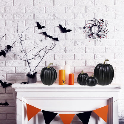 Winlyn 7 Pcs Assorted Artificial Black Pumpkins Halloween Faux Rustic Decorative Foam Pumpkins for Fall Halloween Thanksgiving Tabletop Centerpiece Mantel Kitchen Decor