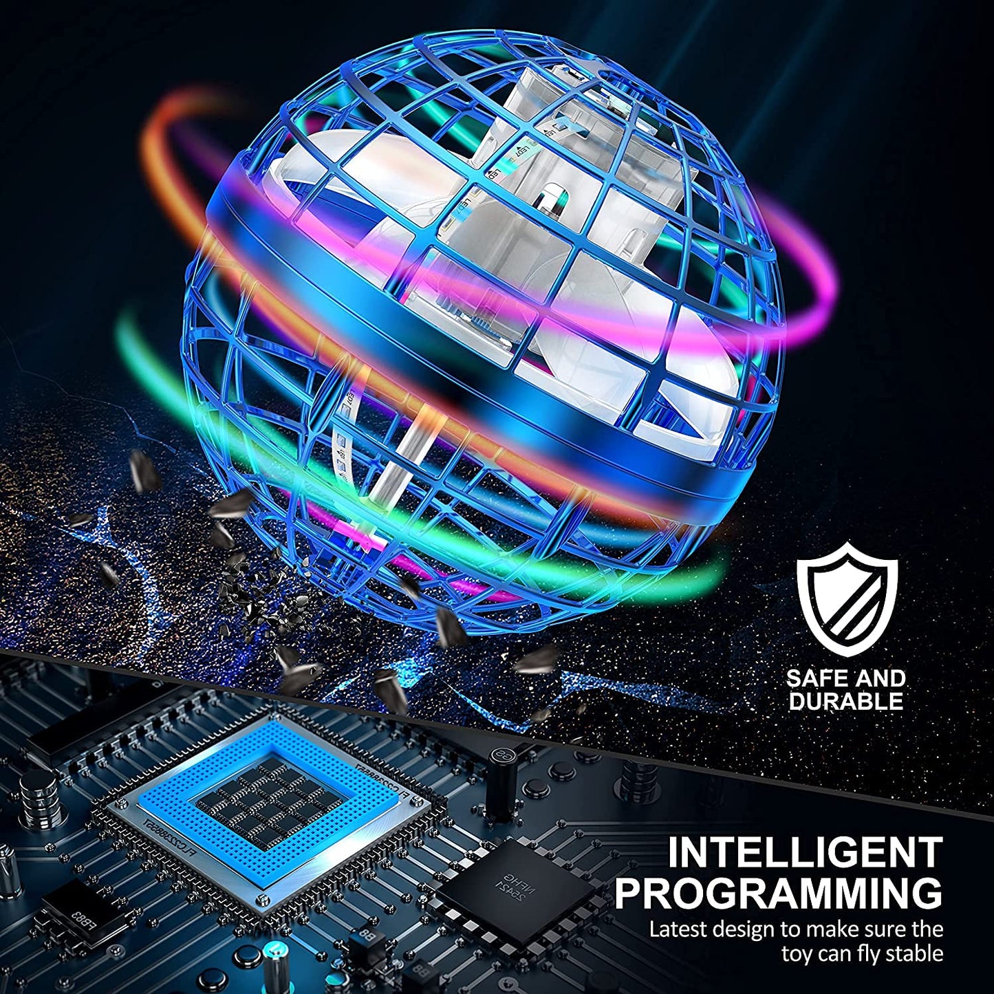 AMERFIST 2025 Flying Orb Ball Toy,Cosmic Globe Boomerang Hover Ball Galactic Fidget Spinner, Hand Drone Orbit, Cool Toys Gift for 6 7 8 9 10+ Year Old Boys Girls Teens Outdoor Toys(Blue)