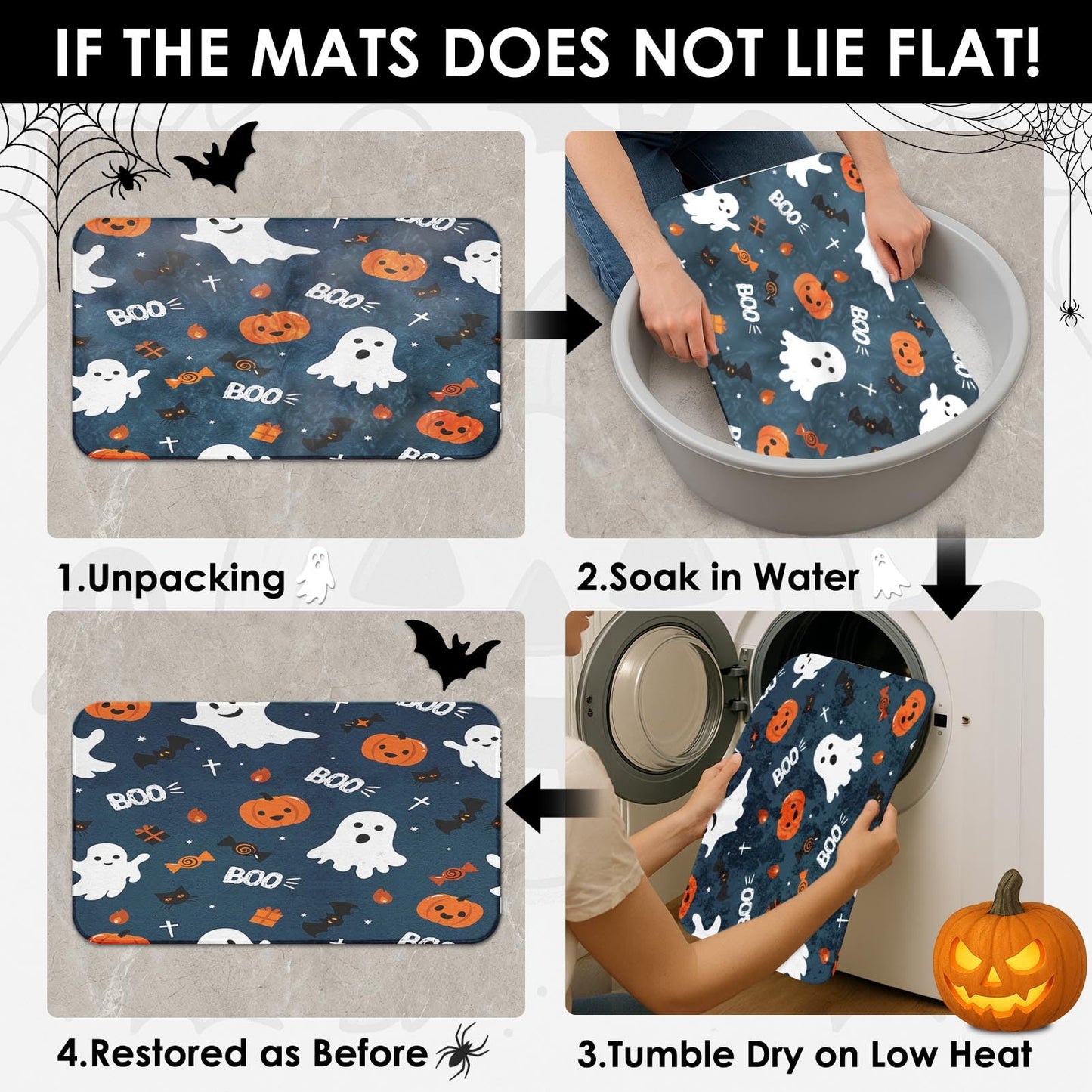 ArtSocket Fun Halloween Cute Ghosts Bathroom Set with Shower Curtain and Rugs Accessories, Pumpkins Halloween Spooky Spooky Shower Curtain for Bathroom Decor 4 Pcs