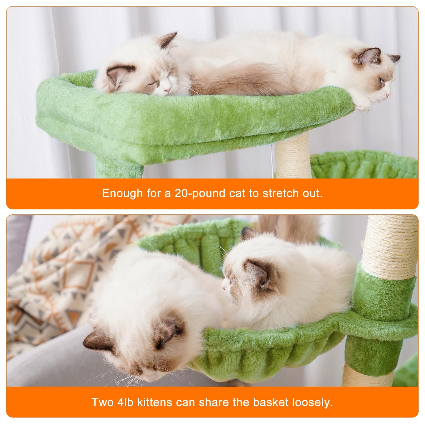 Heybly Cat Tree, 68 inch Multi-Level Cat Tower for Indoor Cats, 2 Widened Plush Perches Cat Condo with Scratching Board and Big Caves, Green HCT025GR