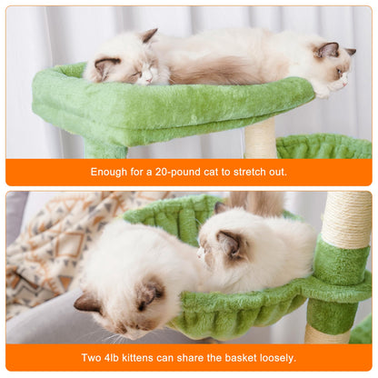 Heybly Cat Tree, 68 inch Multi-Level Cat Tower for Indoor Cats, 2 Widened Plush Perches Cat Condo with Scratching Board and Big Caves, Green HCT025GR