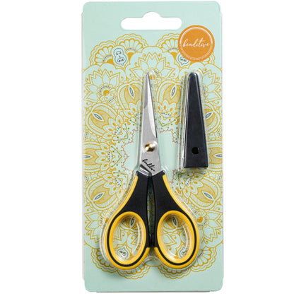 Beaditive Precision Craft Scissors - Stainless Steel Blades With Safety Cap - Ultra Sharp Tip & Non-Slip TPR Handles - For Adult & Kid Paper Crafting, Scrapbooking, Home, Office, and School Use