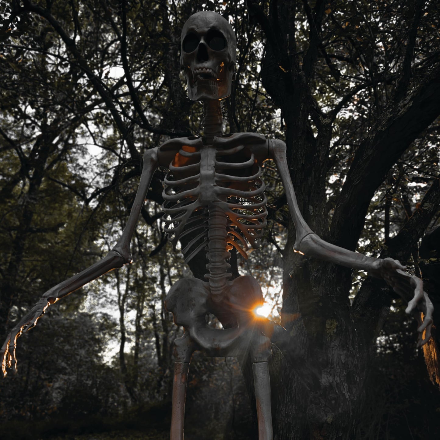 Haunted Hill Farm Motion-Activated 8-Ft. Tall Towering Skeleton, Plug-in Talking Scare Prop Animatronic for Indoor or Covered Outdoor Creepy Halloween Decoration