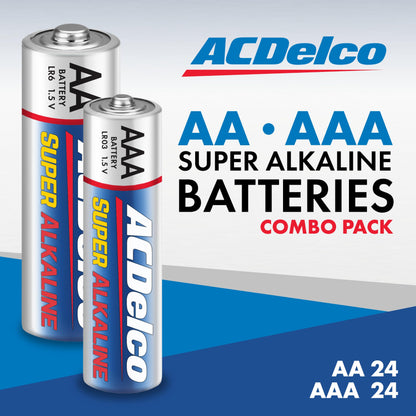 ACDelco AA and AAA 48-Count Combo Pack Super Alkaline Batteries, 24-Count Each, 10-Year Shelf Life, Recloseable Packaging