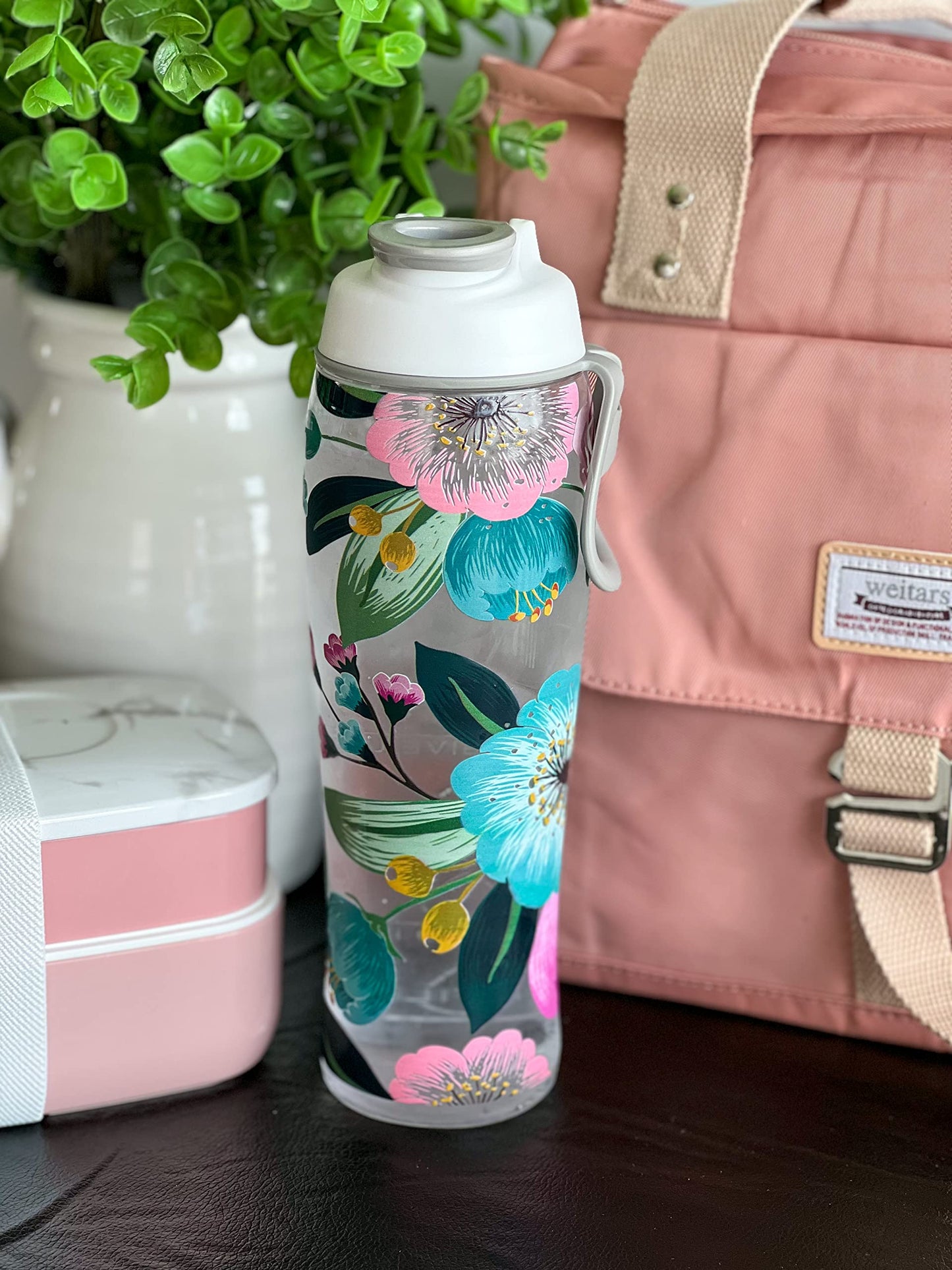 50 Strong Reusable Water Bottle with Time Markers – 30 oz BPA-Free Leakproof Bottle with Chug Cap & Easy-Carry Handle – Made in USA (Pretty Flowers)