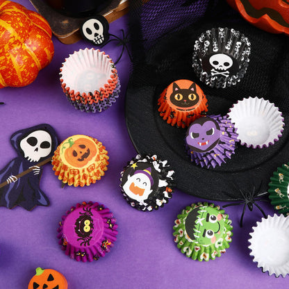 AUGSUN 800pcs Halloween Mini Cupcake Liners Paper Cups Ghost Pumpkin Spider Mini Muffin Liners for Halloween Party Candy Cupcake Decorations Supplies(8 Designs)