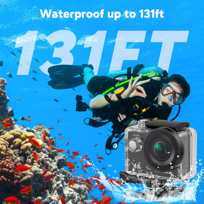AKASO EK7000 4K30fps Action Camera with 64GB MicroSDXC U3 Memory Card Accessories Kit Bundle Ultra HD 131FT Waterproof Underwater Camera EIS WiFi Remote Control 4X Zoom, Black