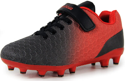 BomKinta Kid's FG Soccer Cleats Athletic Outdoor Soccer Shoes Black Red Size 6 M US Big Kid
