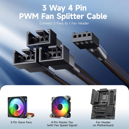 Cable Matters 2-Pack 3 Way 4 Pin PWM Fan Splitter Cable - 12 Inches / 30cm, 1x PWM-Controlled Fan with 2 Follower Fans, PC Fan Splitter 1 to 3 Converter, PC-Fan Extension Cable