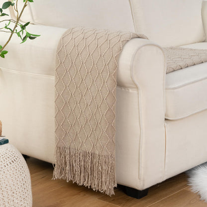 BATTILO HOME Khaki Throw Blankets for Couch, Taupe Lightweight Decorative Blankets and Throws, Boho Warm Knit Blanket for Men and Women, 50"x60"