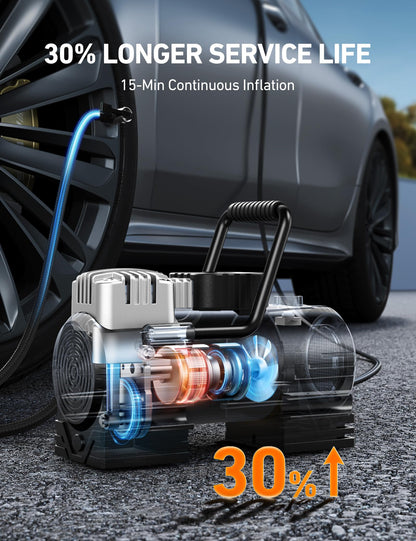 AstroAI Tire Inflator Portable Air Compressor (Up to 150 PSI) Tire Pump for Car 12V DC Digital Air Pump with 12 LEDs Super Bright Light for Bicycle, Motorcycle, Automotive Car Accessories