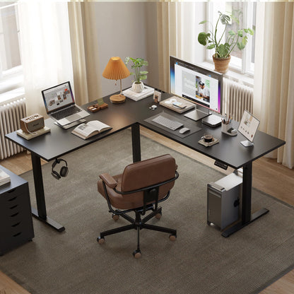 Agilestic L Shaped Standing Desk Adjustable Height, Electric Corner Standing Desk, 63 x 55 inch Sit Stand Computer Table with Splice Board, Gaming Table, Black