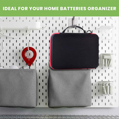 Battery Organizer Storage Holder Case Box with Tester Checker BT-168. Holds 225 Batteries AA AAA C D Cell 9V 3V Lithium (Red)