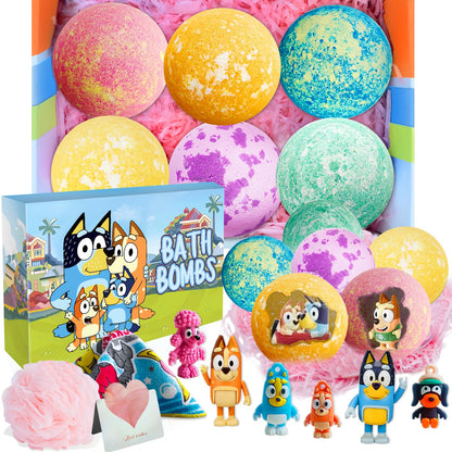 Bath Bombs for Kids: XXL Bath Bombs with Surprise Inside, Organic Bath Bombs Rich in Natural Essential Oils, Kids Bath Bombs Gift Set for Dry Skin Moisturize, Gifts Card for Kids (6 Pcs)
