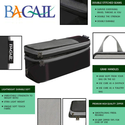 BAGAIL 4 Set/6 Set/8 Set Compression Packing Cubes Travel Accessories Expandable Packing Organizers (Half Mesh, 6-Black)
