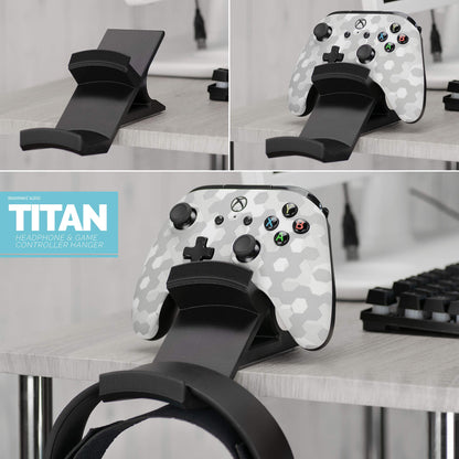BRAINWAVZ The Titan - Desktop Gamepad Controller & Headphone Hanger Holder - Designed for XBOX ONE, PS4, PS3, Dualshock, Switch, PC, Steelseries, Steam & More, Reduce Clutter, Black