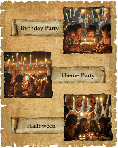 Amagic Batteries Included Floating Candles with Wand Remote, 12pcs Flickering Warm Light Flameless Taper Candles, Magic Hanging Candles with Base for Birthday Party, Halloween Decorations