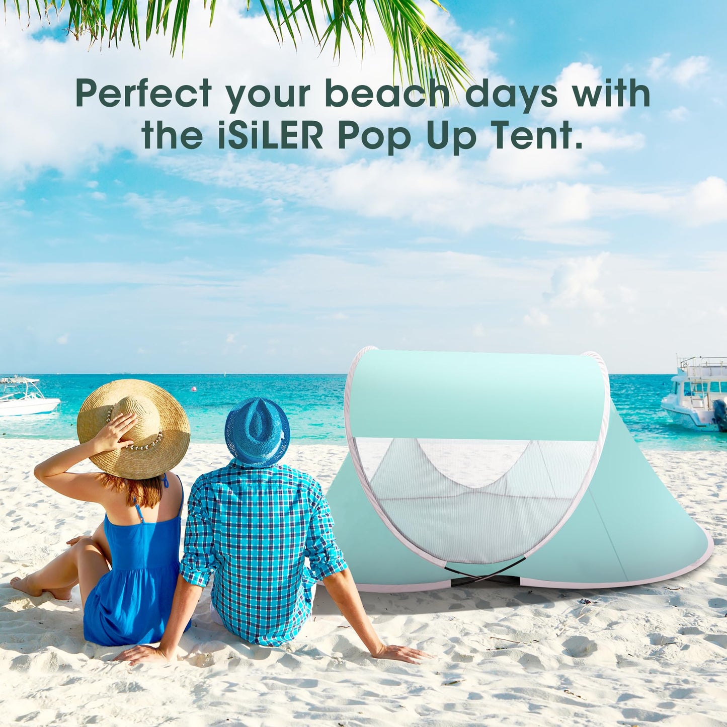 ISILER Pop Up Beach Tent, Portable Outdoor Shade Tent, UPF 50+ Shelter, Easy Setup Windproof Waterproof Canopy