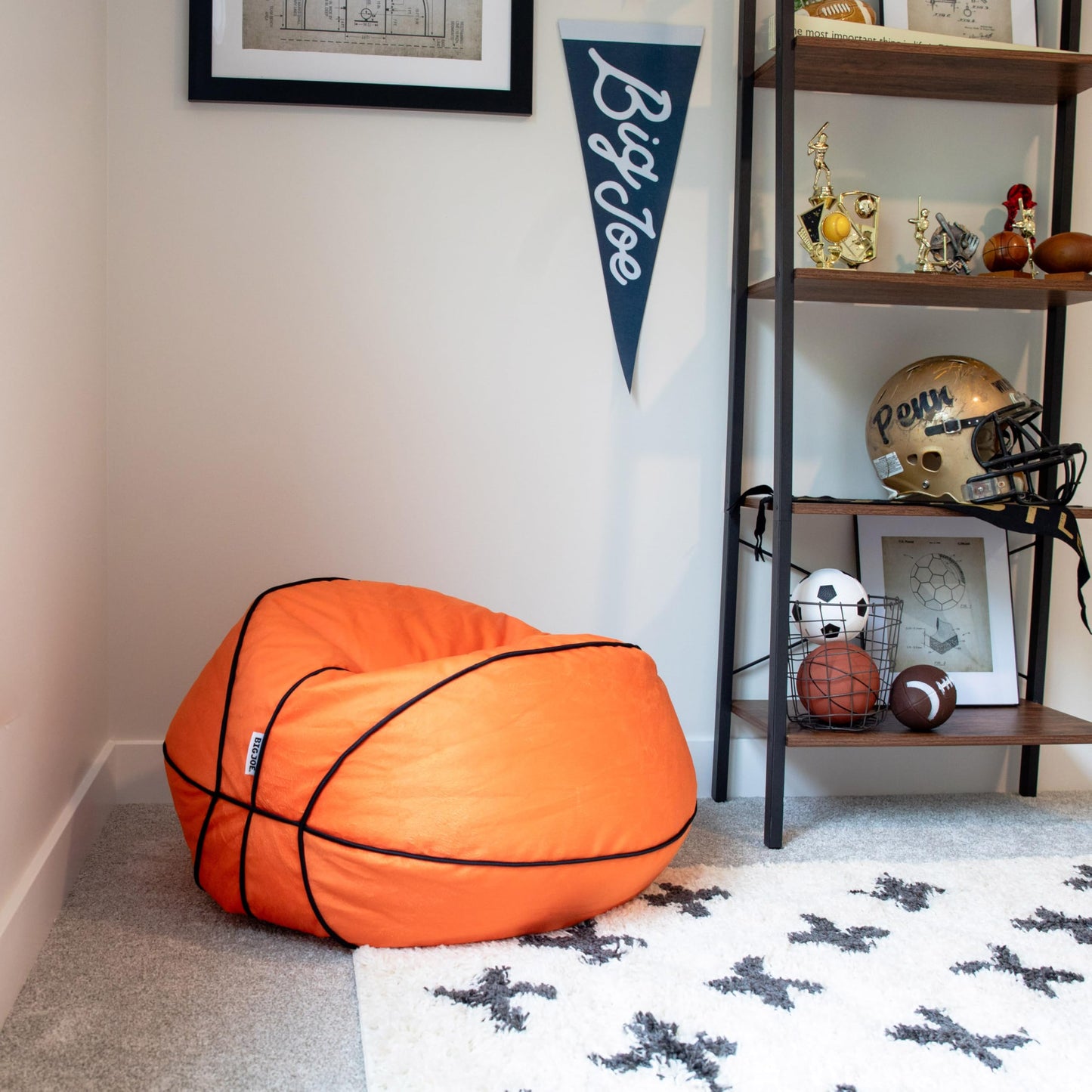Big Joe Sports Ball Child-Sized Bean Bag Chair, Basketball Plush, Soft Polyester, 2.5 feet