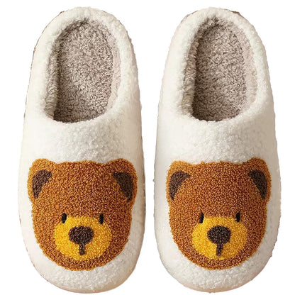 Bear Slippers for Women White Teddy Bear Slipper Indoor and Outdoor fluffy Cartoon Indoor Warm Fleece Shoe Winter Soft Cozy Home Non-Slip Soft Plush Slip-on Wool Lined Shoes