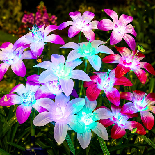 Ahaorigin Solar Garden Lights Outdoor, 6 Pack Blooming Lily Solar Flowers Outdoor Waterproof, 7 Color Changing Bigger Flower Lights for Yard Patio Outside Decorative Mom Gift
