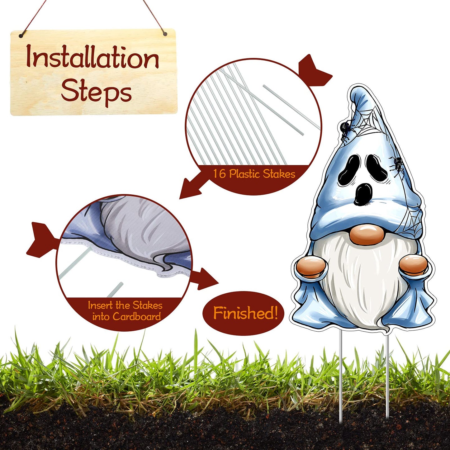 Blulu 8 Pieces Cute Gnomes Halloween Yard Sign - Large Outdoor Decorative Stake Signs for Garden Lawn Decoration - Waterproof Corrugate