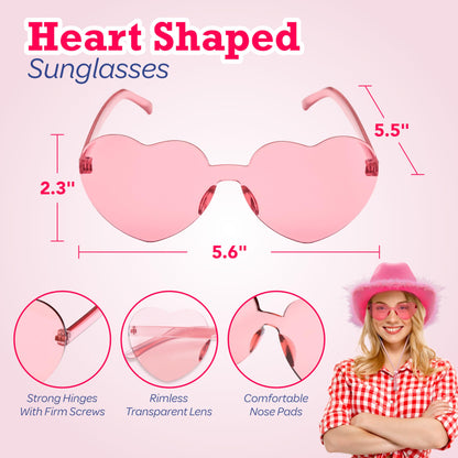 4E's Novelty Pink Cowboy Hat with feathers With Heart Shaped Sunglasses for Women, Felt Pink Cowgirl Hat for Party Costume Dress Up