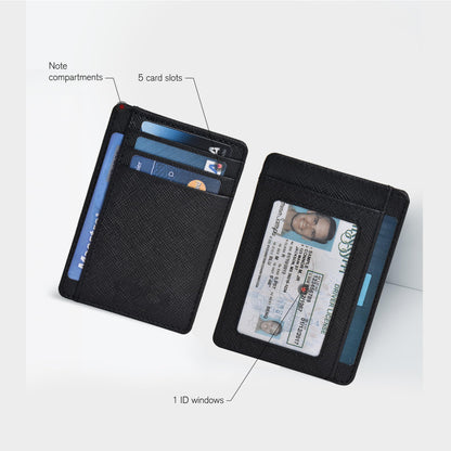 Black | RFID Blocked Leather Wallet | Men And Women | Credit/Debit.Gift Card Slots | Minimalist And Chic | Front Pocket