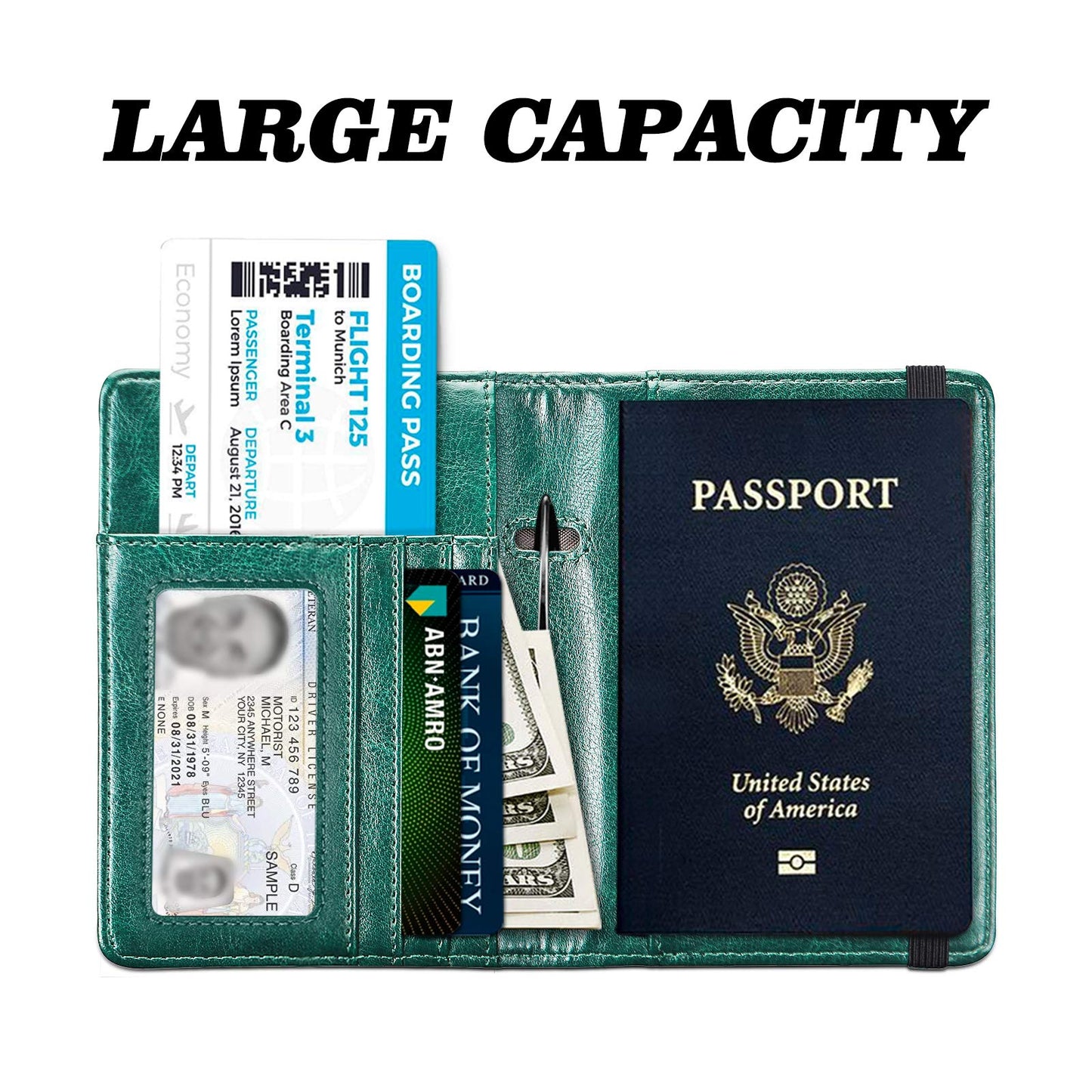 HerriaT Leather Passport Holder Cover Case RFID Blocking Travel Wallets Card Case for Women Men(Blackish green)