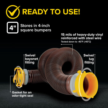 Camco Revolution 10-Foot Camper/RV Sewer Hose Kit - Features Pre-Attached 360-Degree Rotating Fittings - Includes Wire Guards (39639)