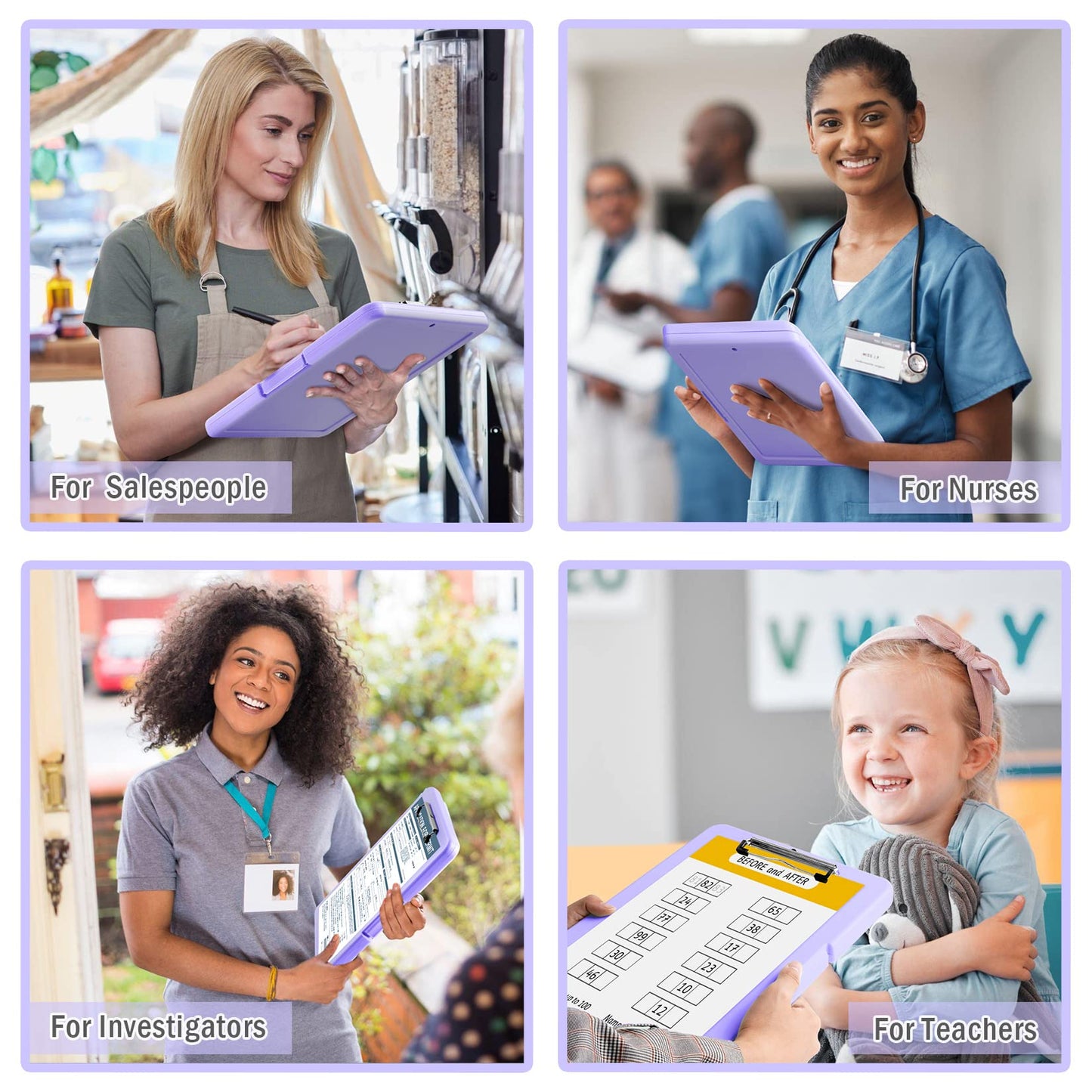 ANZNKU Storage Clipboard Heavy Duty, Clipboard with Storage 13x9.6 inches, Side Opening Plastic Clipboards, Nursing Clip Board Foldable, Letter Size Smooth Writing for Work, Study(Light Purple)