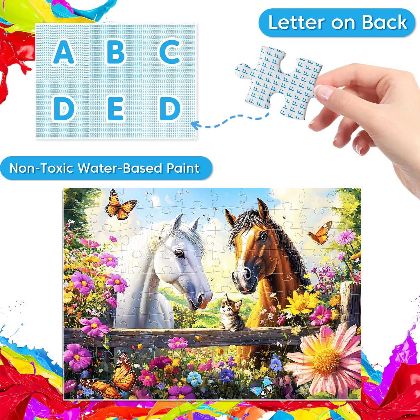 4-Pack Puzzles for Kids Ages 6-8 8-10 Year Old - Lions Horses Owls Dolphins, Large Piece Puzzles for Seniors, 100 Pieces Jigsaw Puzzles for Kids Ages 4-6, Learning Educational Toys for Boys and Girls