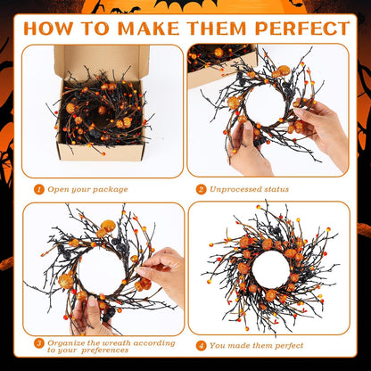6 PCS Halloween Swags Wreaths Black Berry Cabinet Hanging Decorative Wreaths 3.5 Inch Halloween Candle Rings Berries & Pumpkin Candle Rings for Front Door Home Wall Decor Party Outdoor Indoor Supply